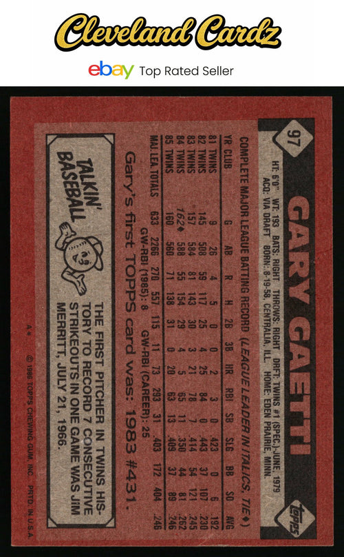 1986 Topps #97 Gary Gaetti
