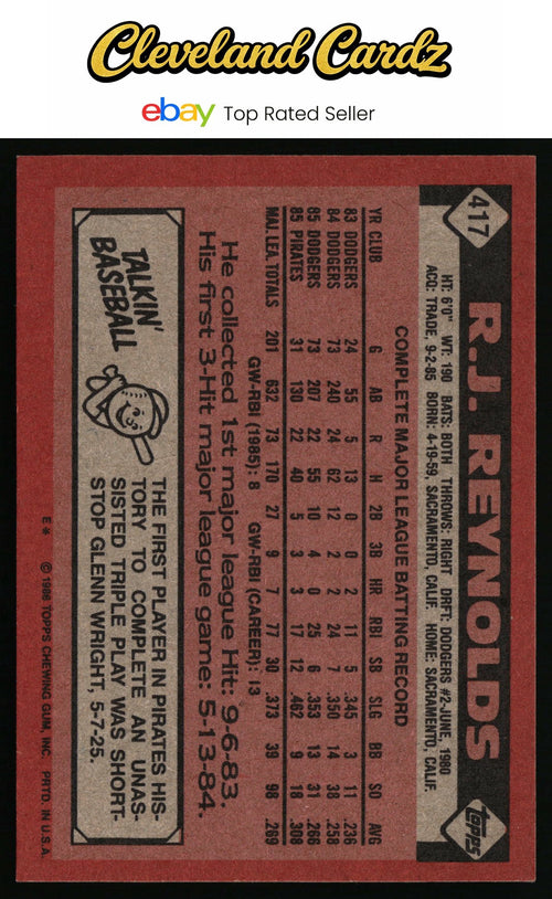 1986 Topps #417 R.J. Reynolds