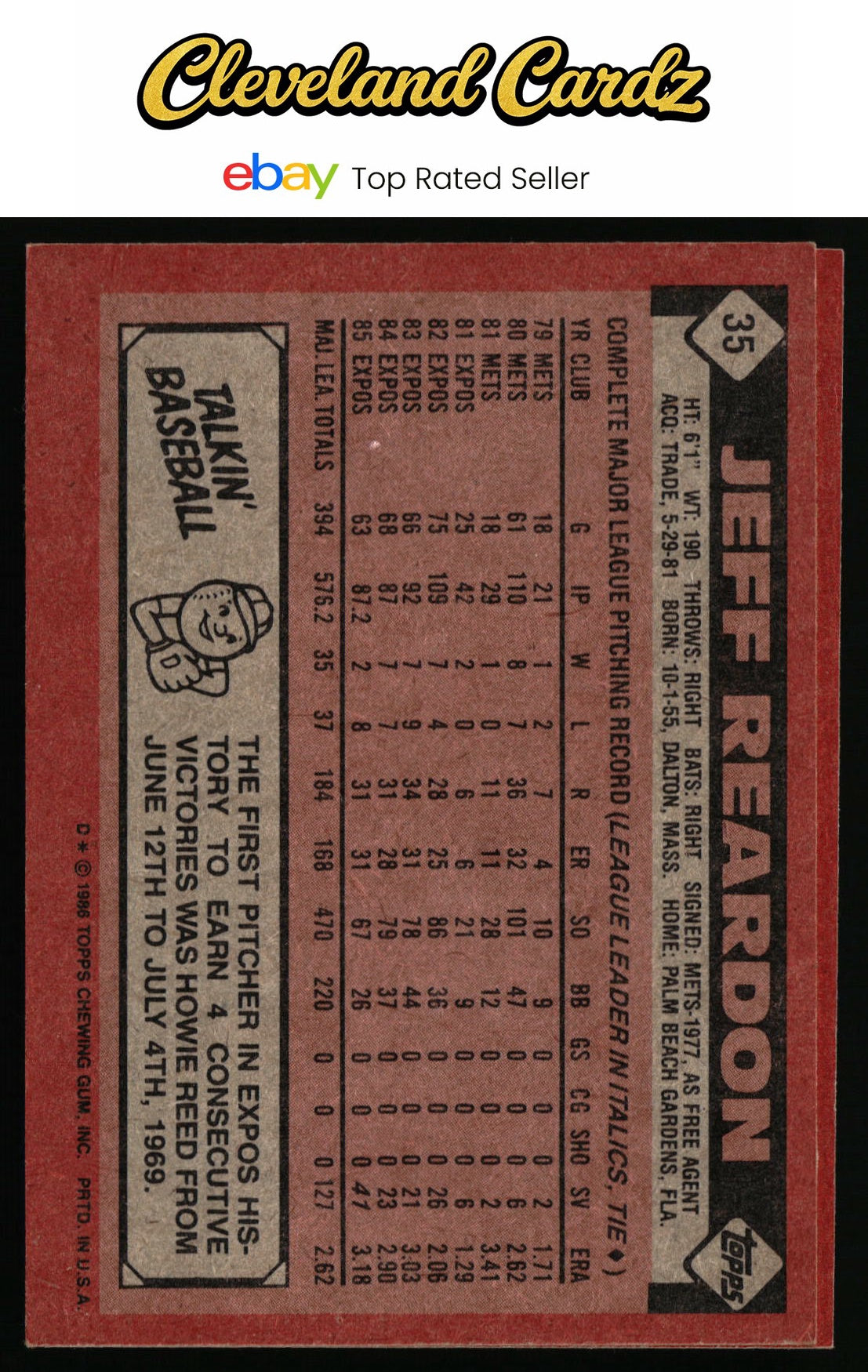 1986 Topps #35 Jeff Reardon
