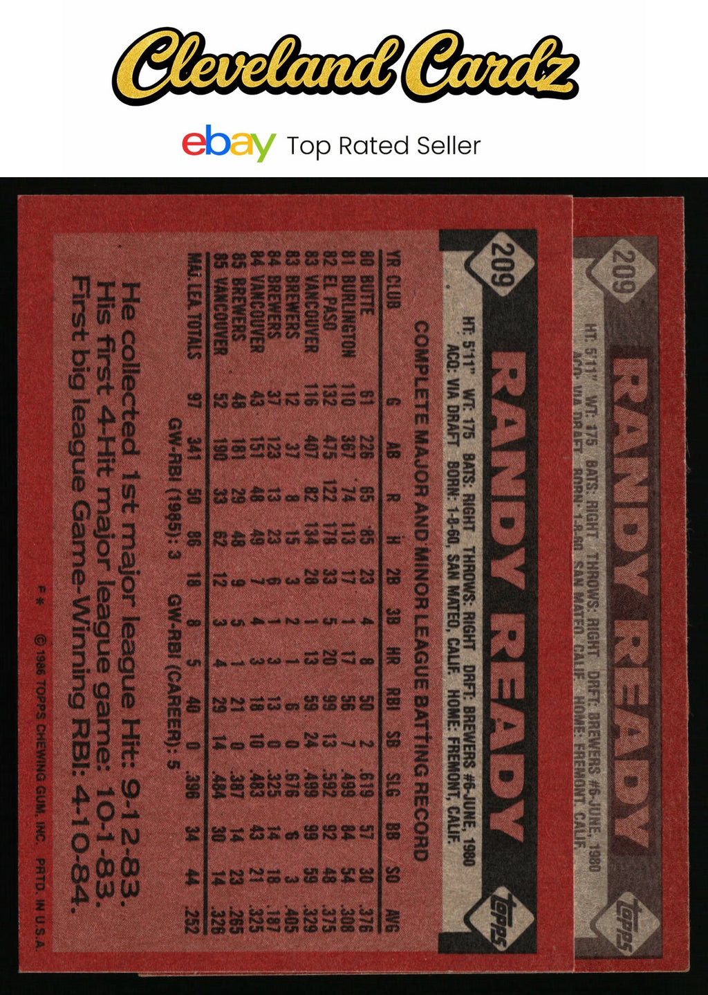 1986 Topps #209 Randy Ready