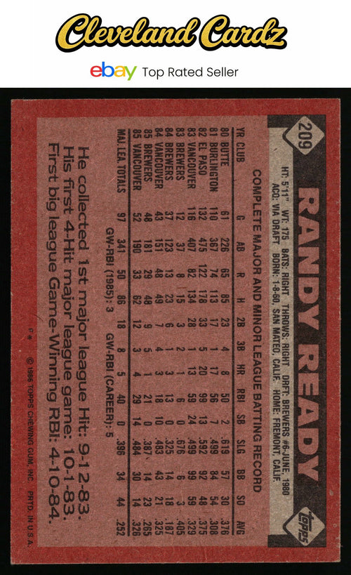 1986 Topps #209 Randy Ready