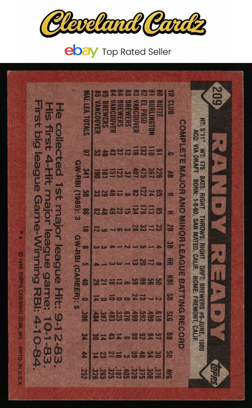 1986 Topps #209 Randy Ready