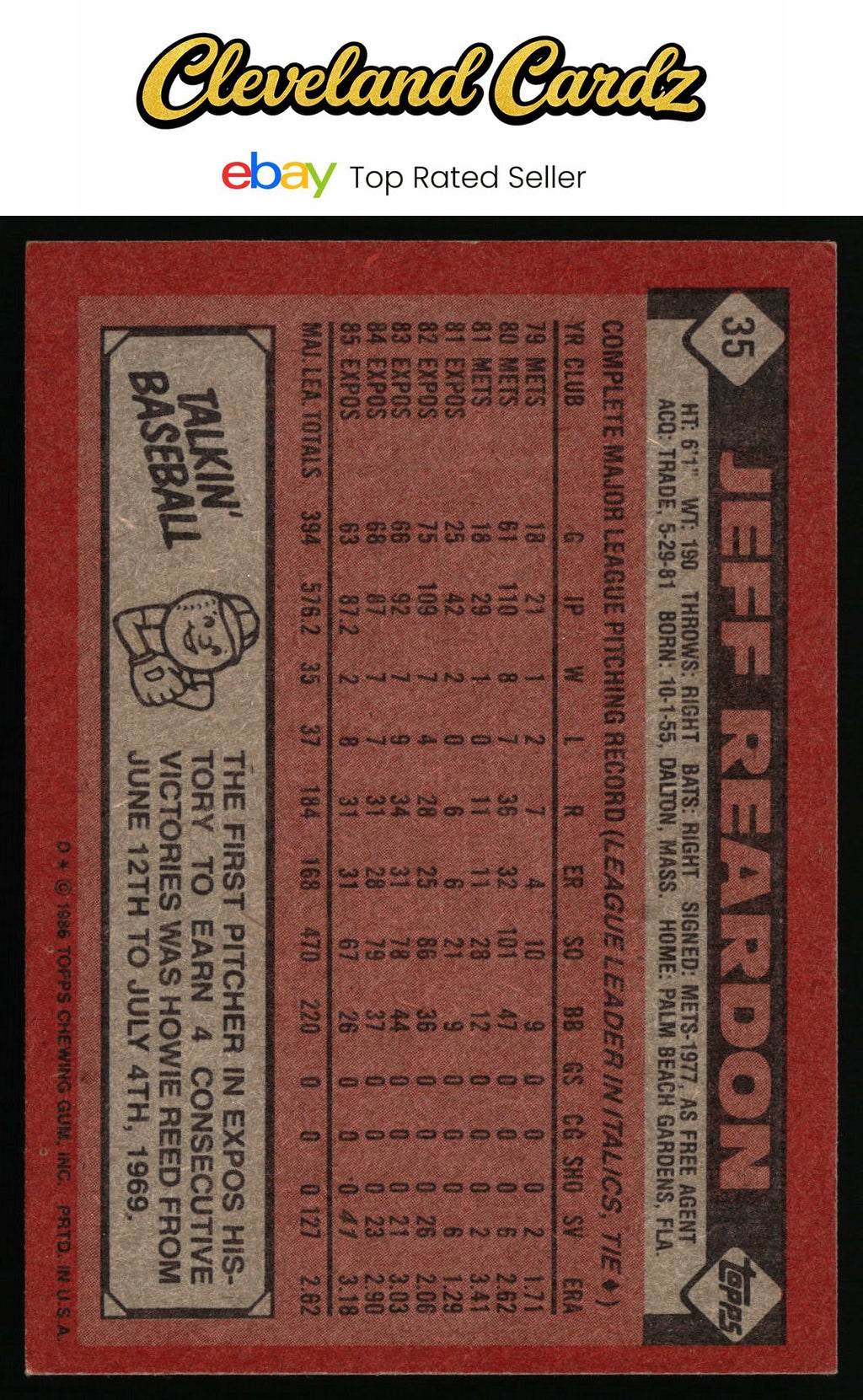 1986 Topps #35 Jeff Reardon