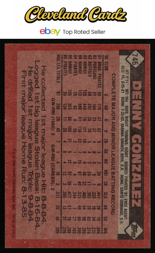 1986 Topps #746 Denny Gonzalez