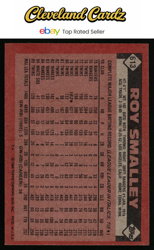 1986 Topps #613 Roy Smalley