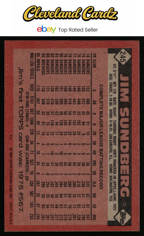 1986 Topps #245 Jim Sundberg