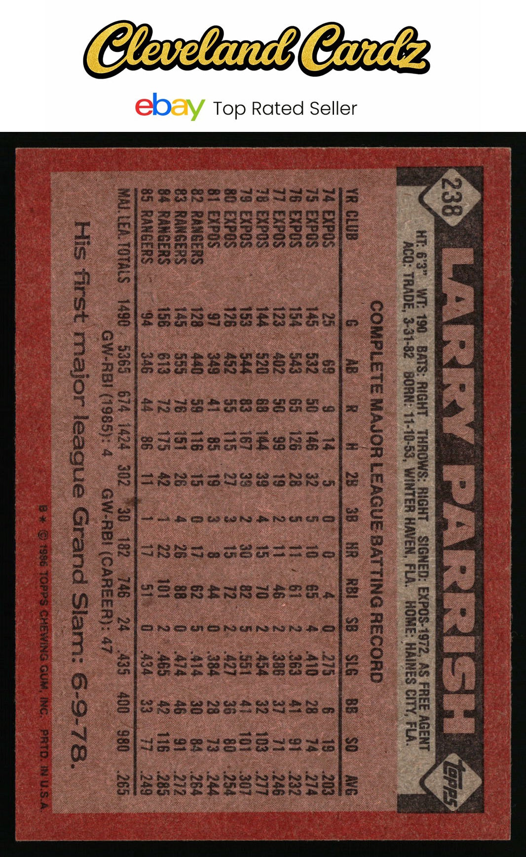1986 Topps #238 Larry Parrish