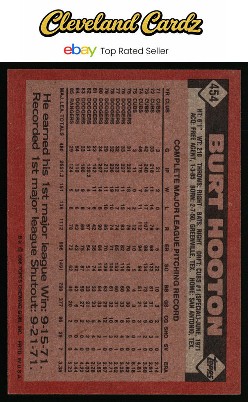 1986 Topps #454 Burt Hooton