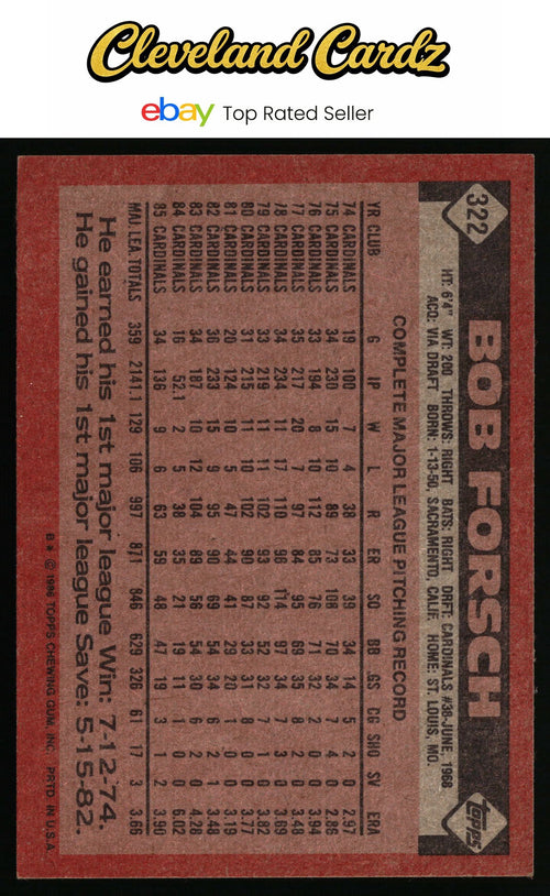 1986 Topps #322 Bob Forsch