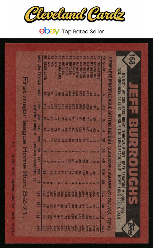 1986 Topps #168 Jeff Burroughs