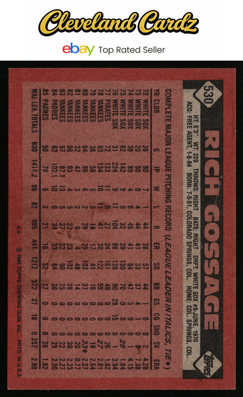 1986 Topps #530 Rich Gossage