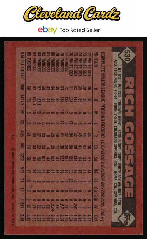 1986 Topps #530 Rich Gossage