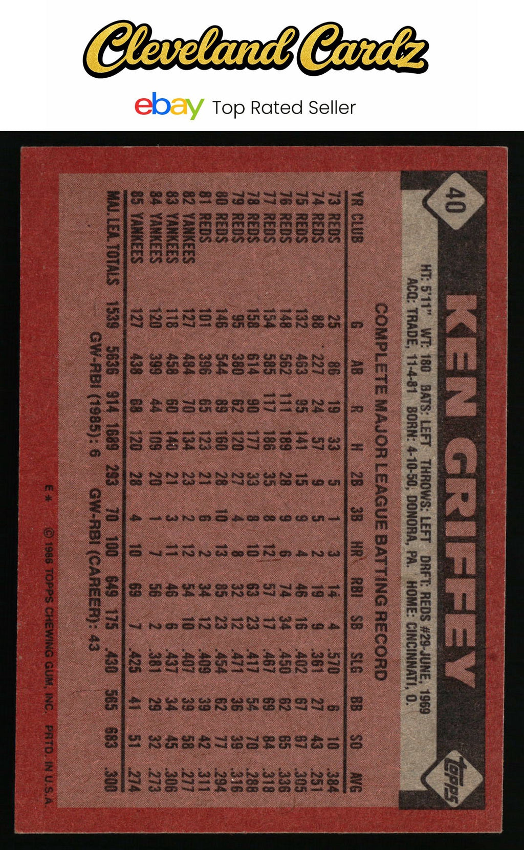 1986 Topps #40 Ken Griffey