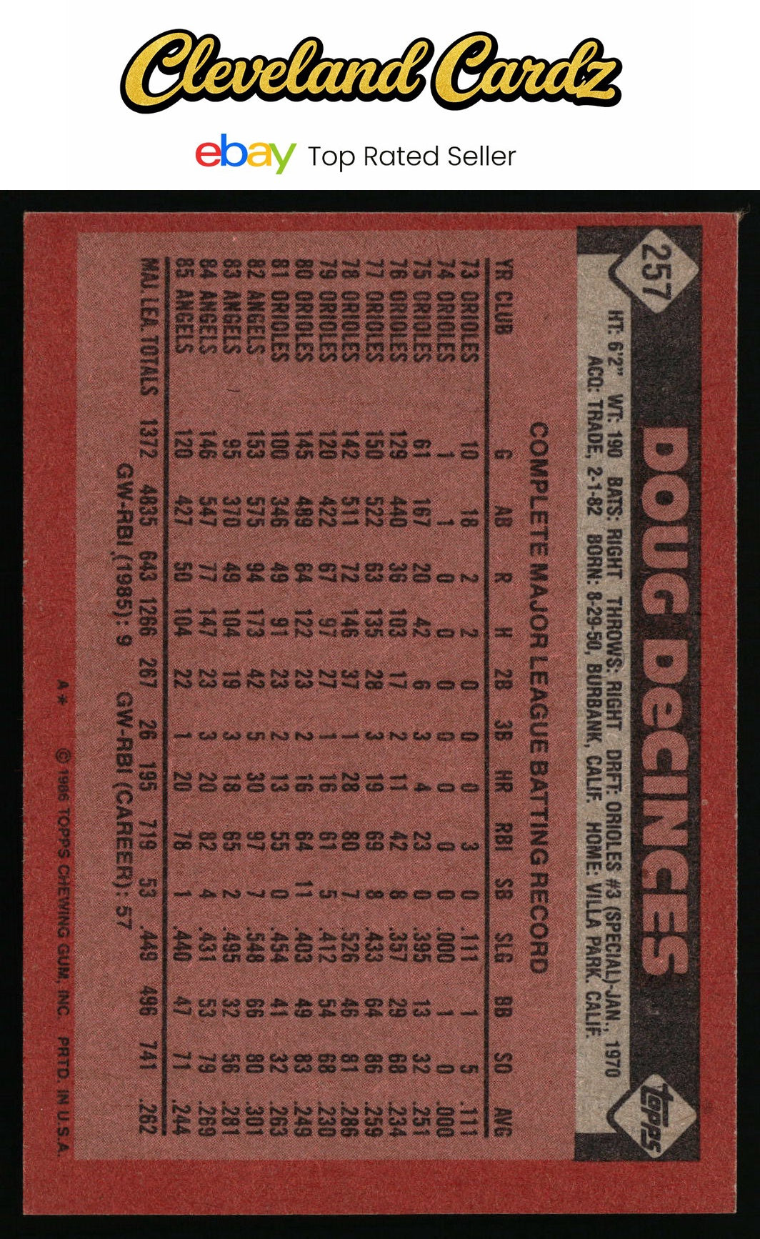 1986 Topps #257 Doug DeCinces