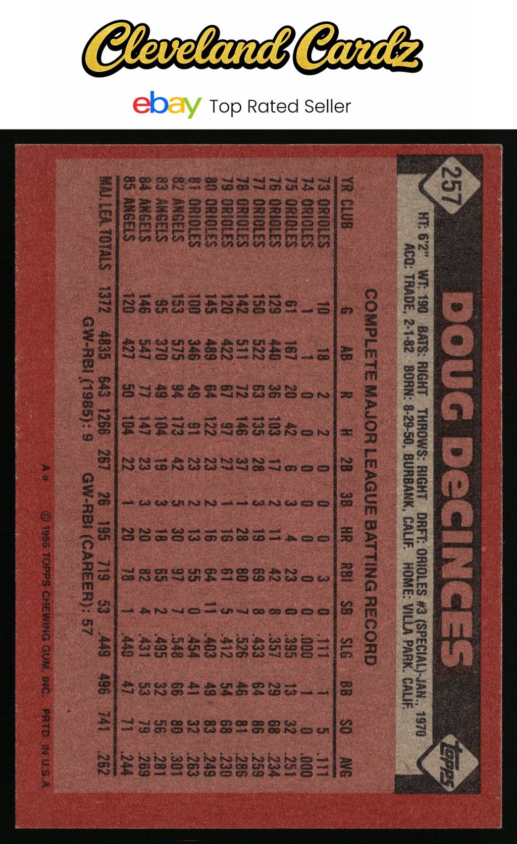 1986 Topps #257 Doug DeCinces