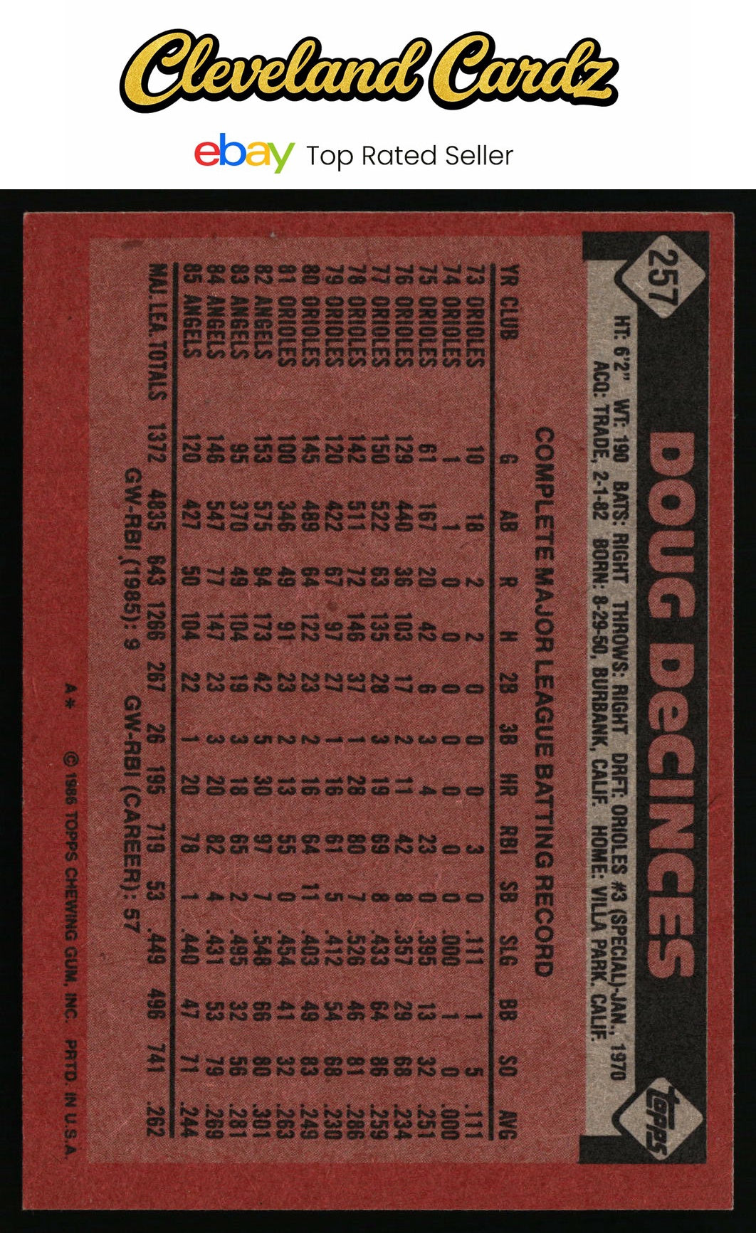 1986 Topps #257 Doug DeCinces