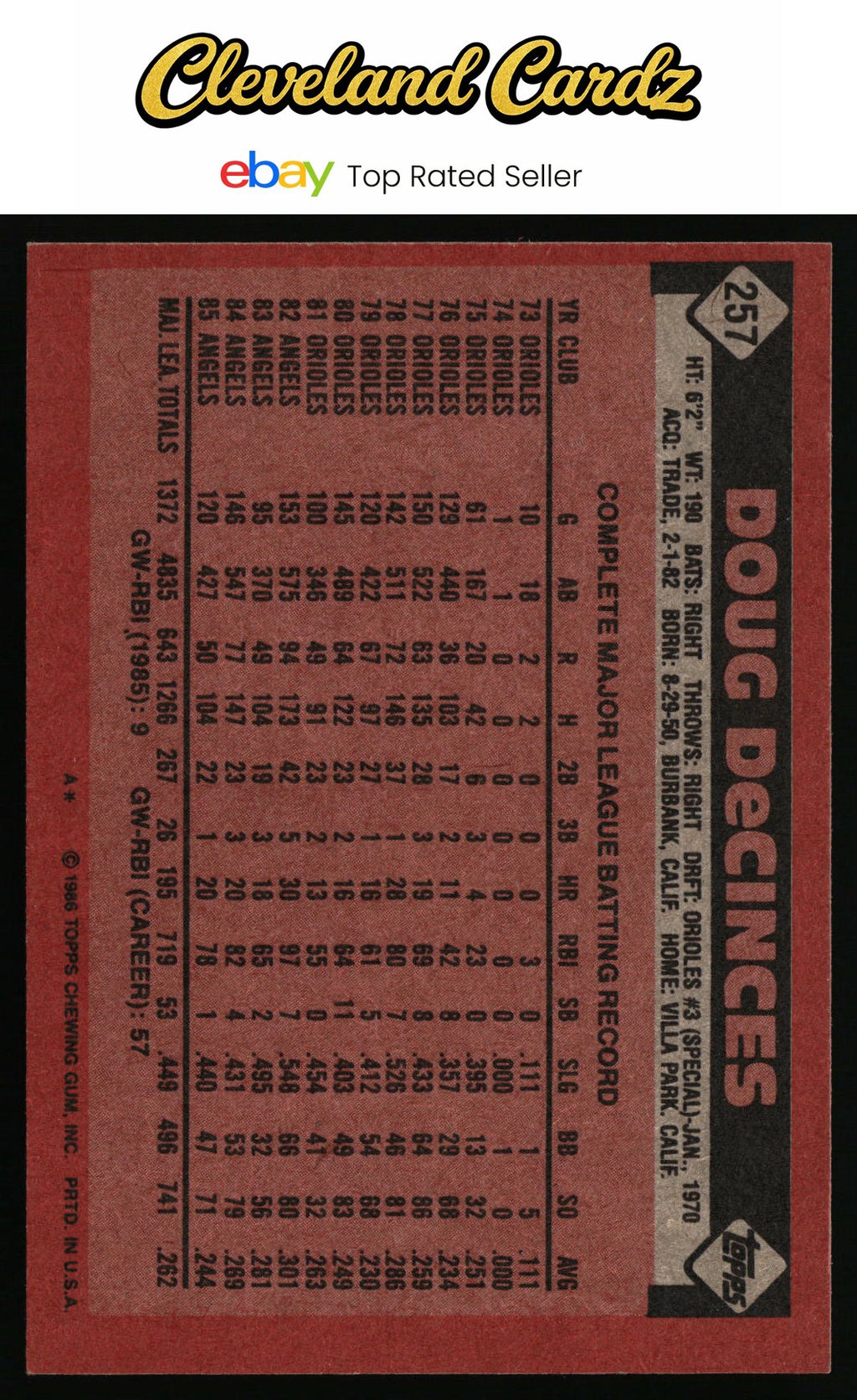 1986 Topps #257 Doug DeCinces