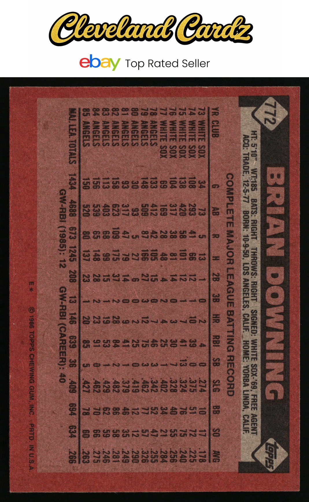 1986 Topps #772 Brian Downing