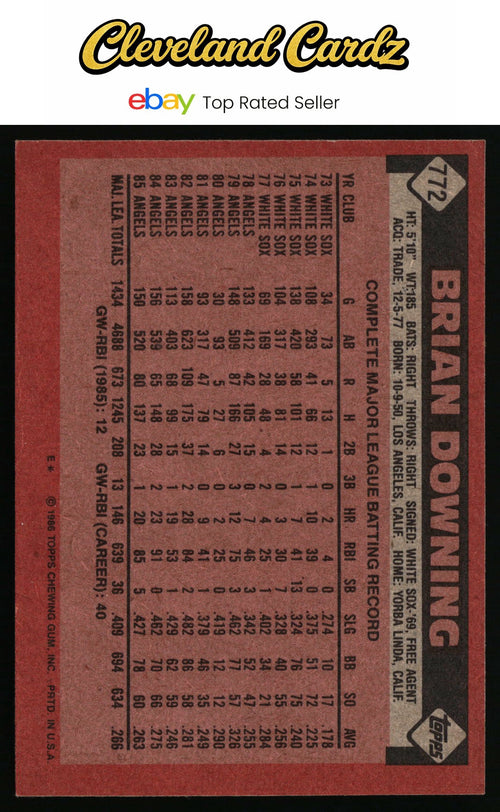 1986 Topps #772 Brian Downing
