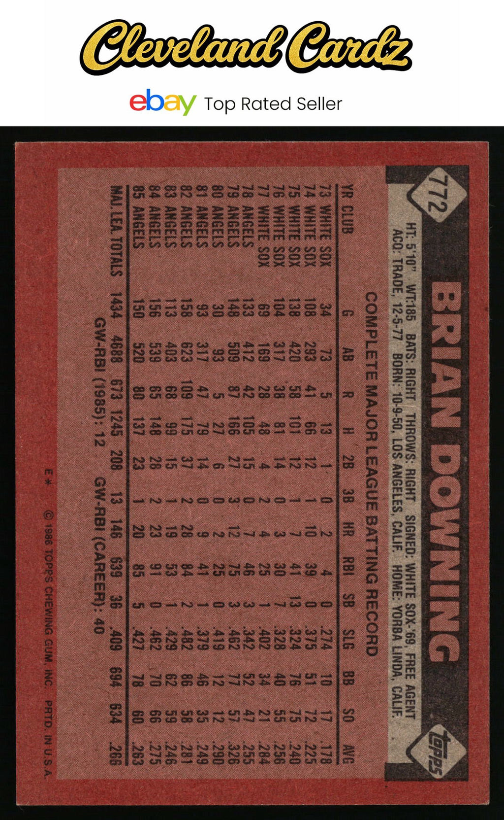1986 Topps #772 Brian Downing