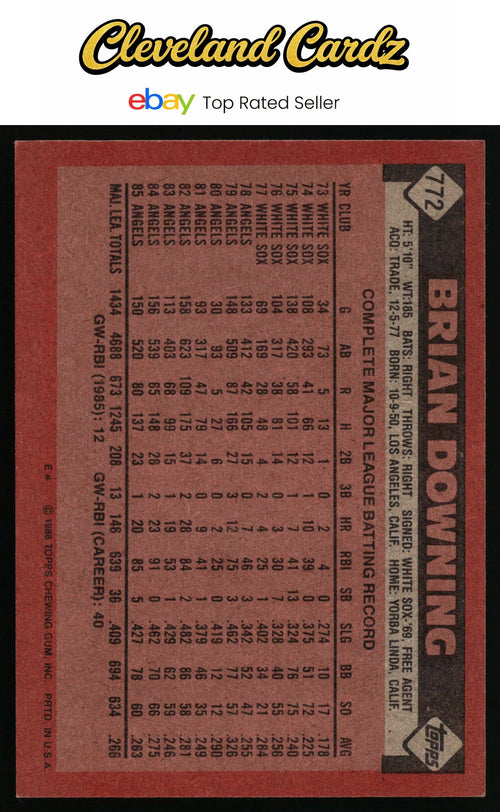 1986 Topps #772 Brian Downing