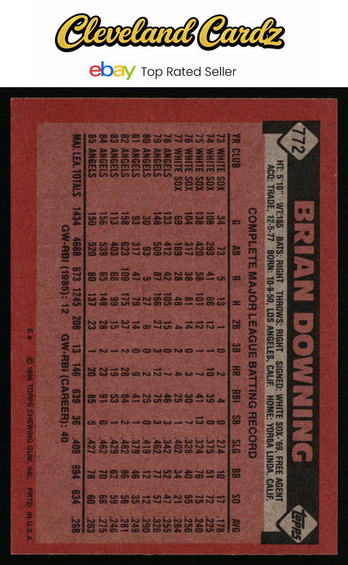 1986 Topps #772 Brian Downing