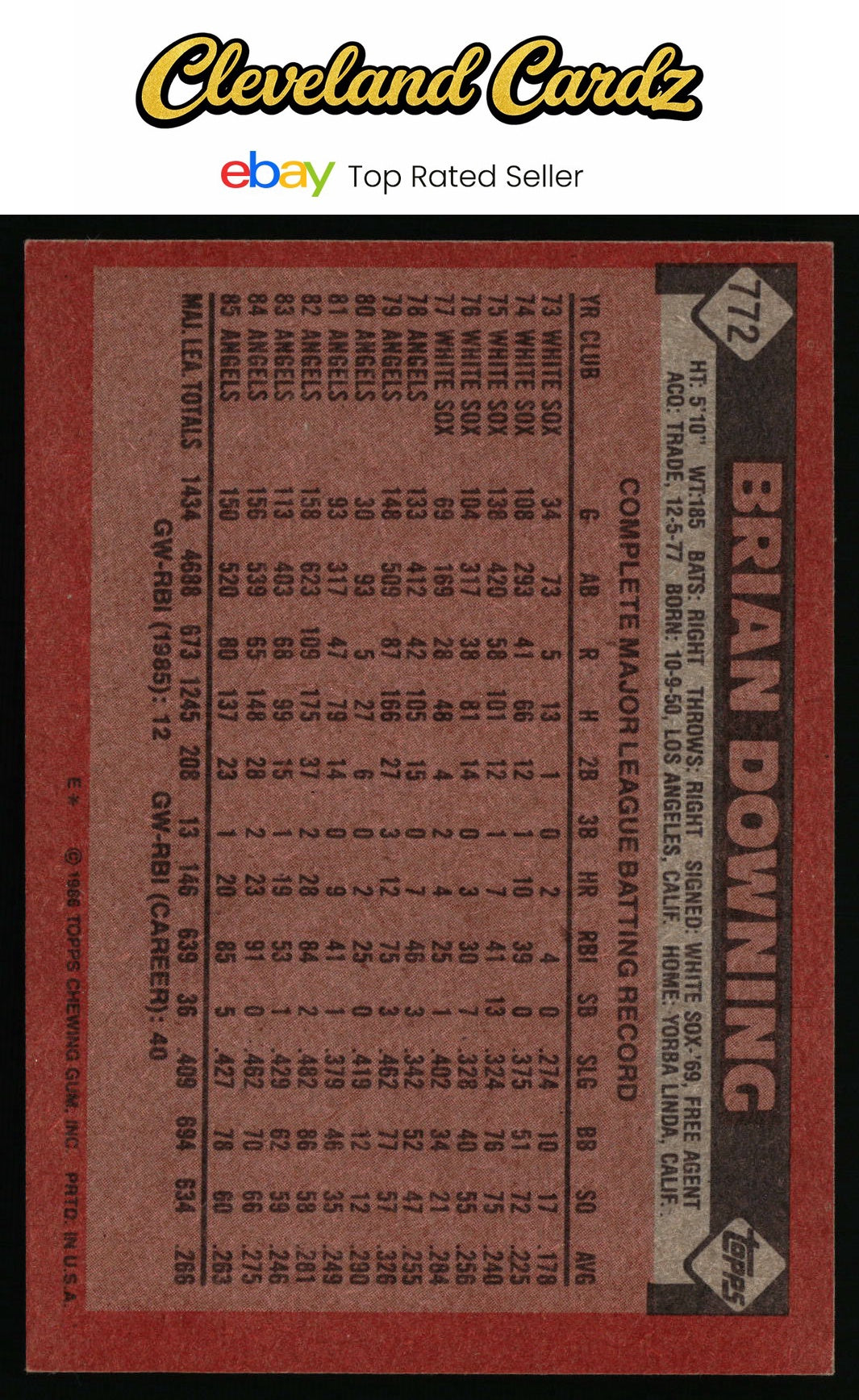 1986 Topps #772 Brian Downing