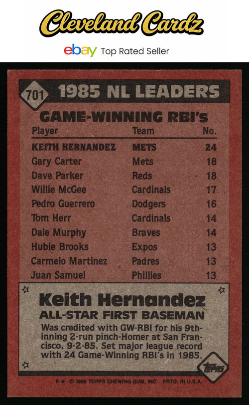 1986 Topps #701 Keith Hernandez