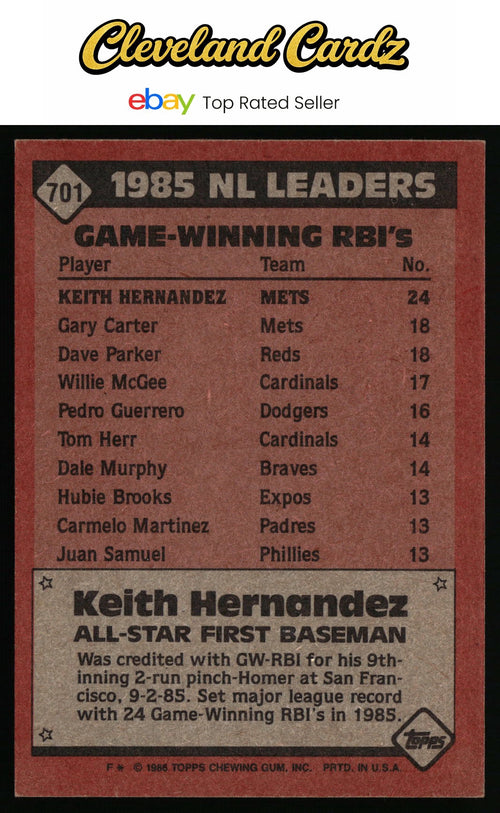 1986 Topps #701 Keith Hernandez