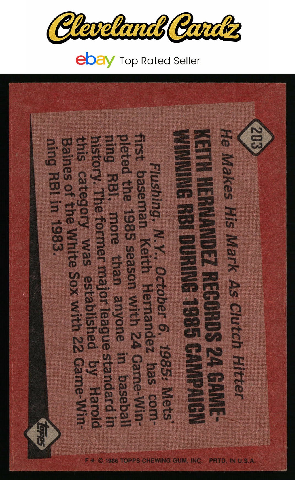 1986 Topps #203 Keith Hernandez