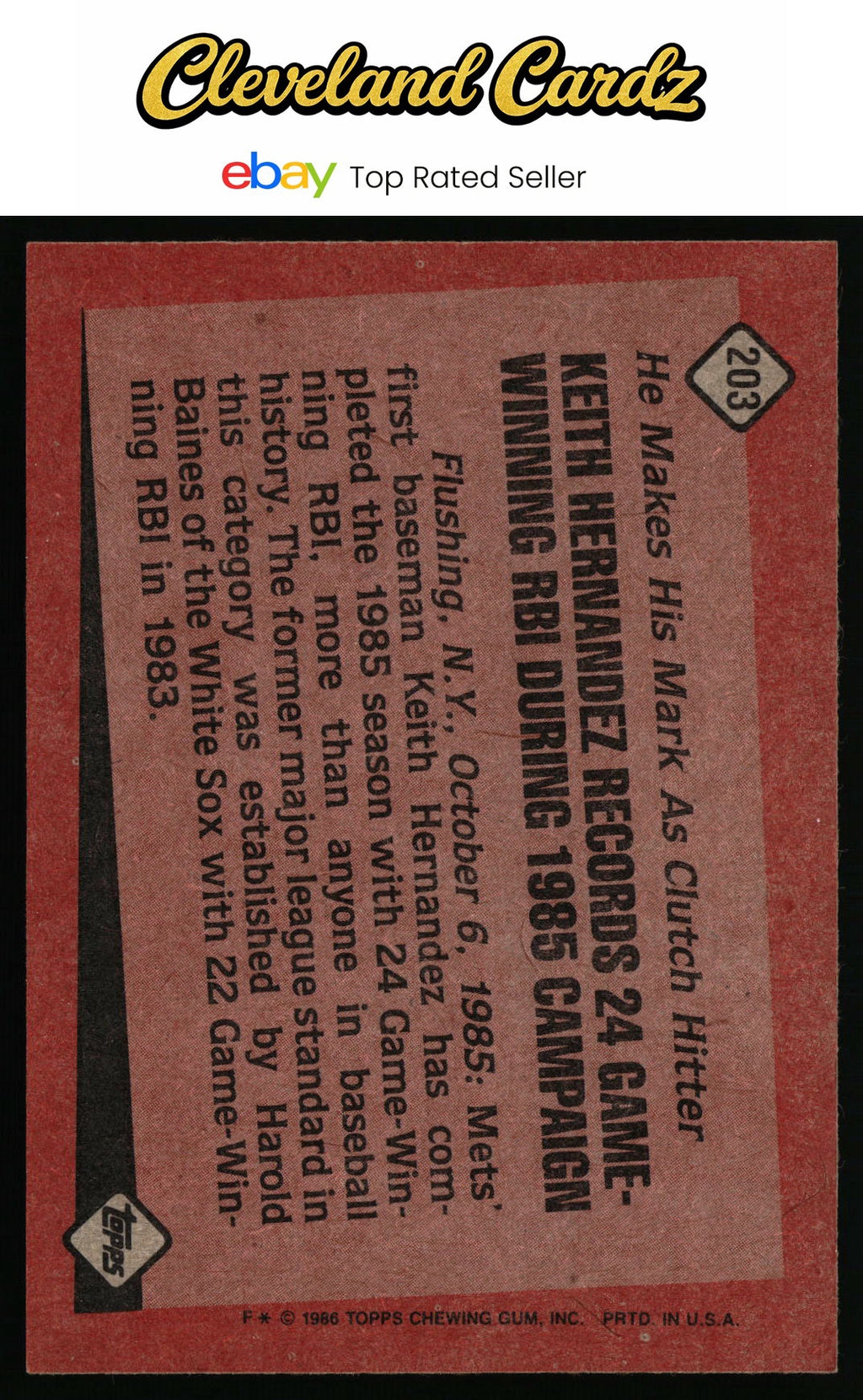 1986 Topps #203 Keith Hernandez