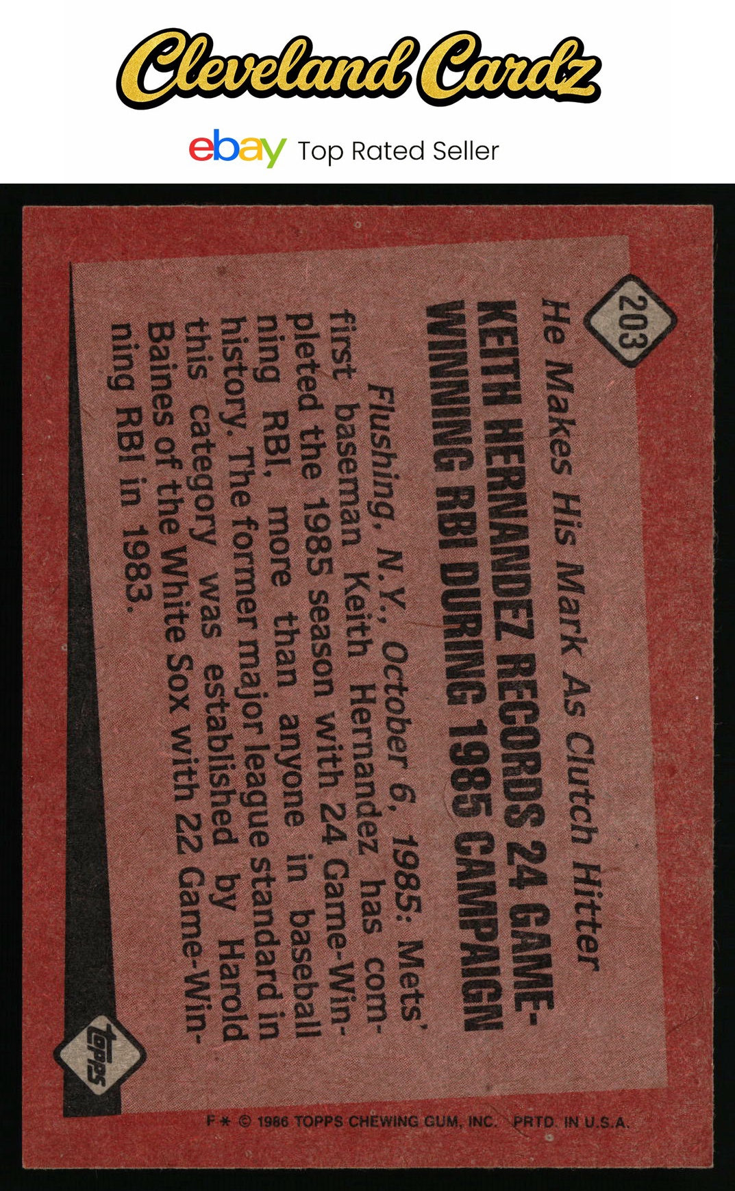 1986 Topps #203 Keith Hernandez