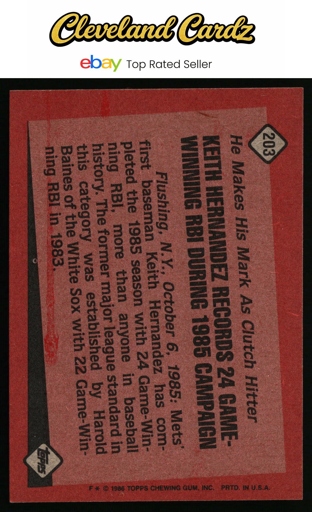 1986 Topps #203 Keith Hernandez