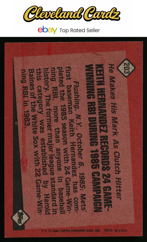 1986 Topps #203 Keith Hernandez
