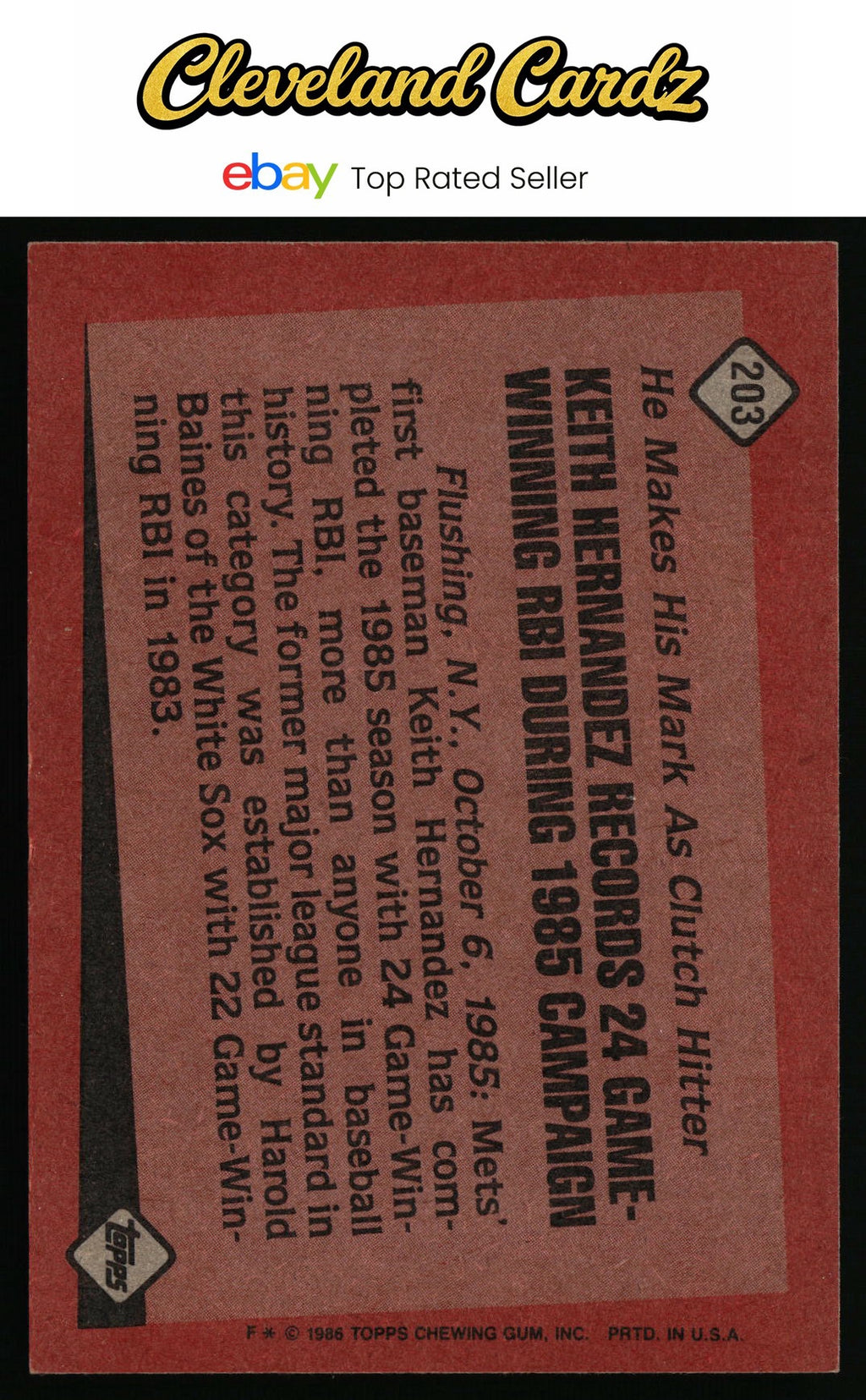 1986 Topps #203 Keith Hernandez