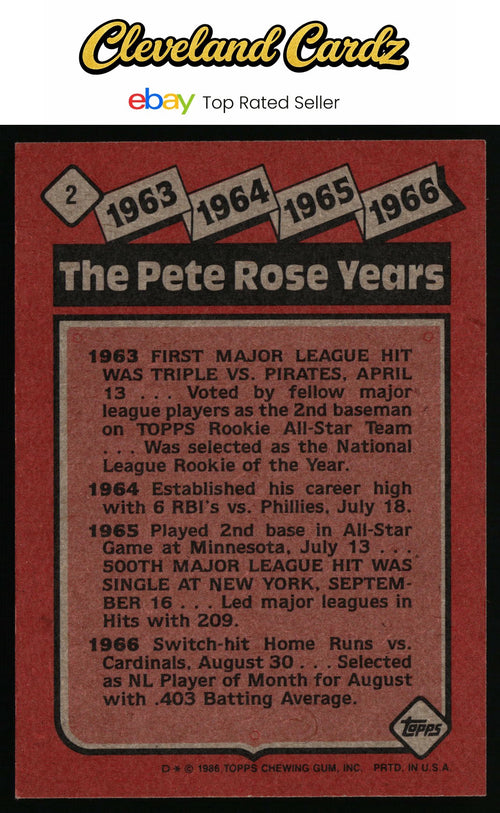1986 Topps #2 The Pete Rose Years: 1963-1966 TPRY