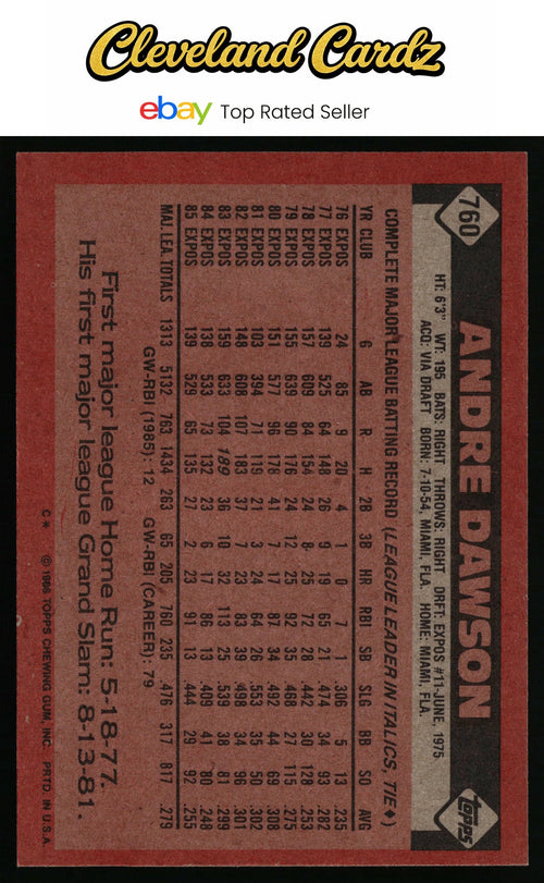 1986 Topps #760 Andre Dawson