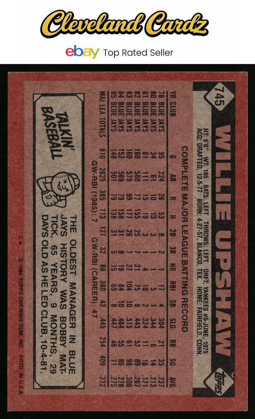 1986 Topps #745 Willie Upshaw