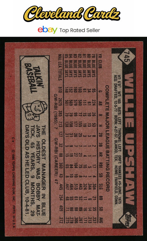 1986 Topps #745 Willie Upshaw