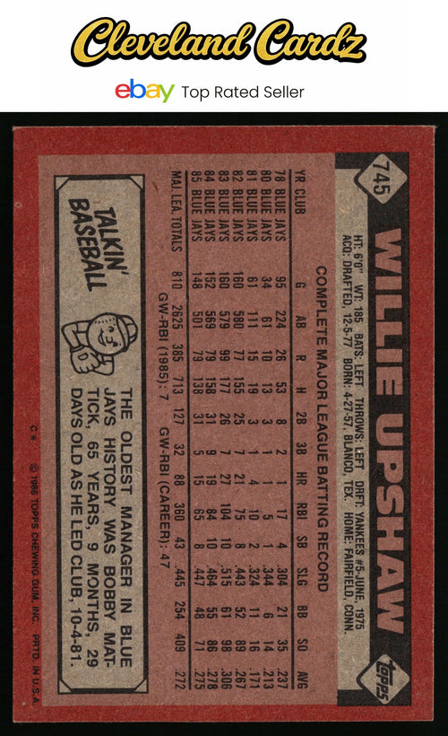 1986 Topps #745 Willie Upshaw