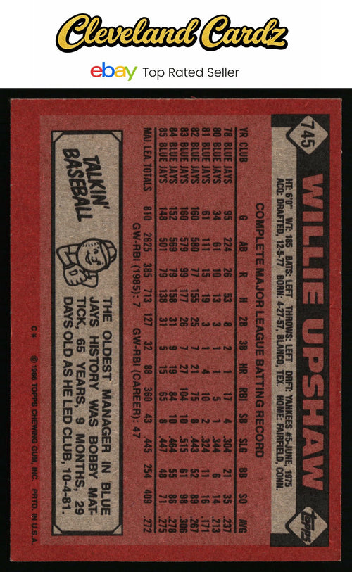 1986 Topps #745 Willie Upshaw