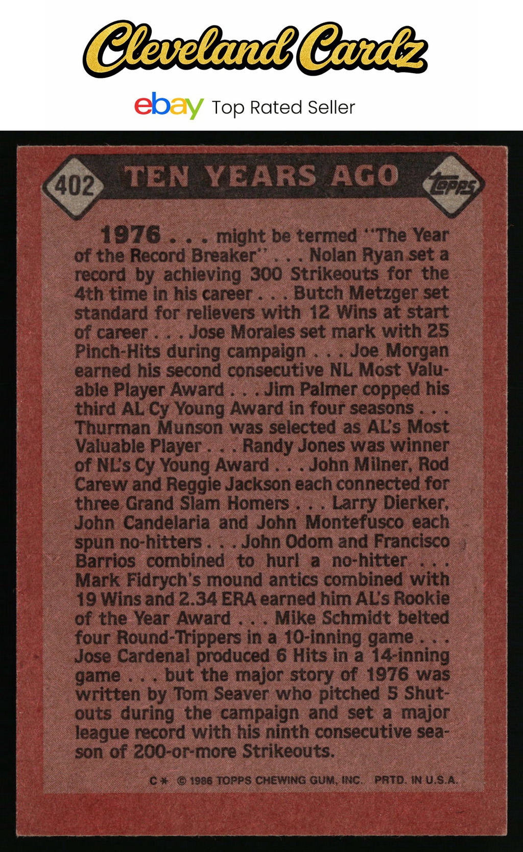 1976 Topps #600 Tom Seaver
