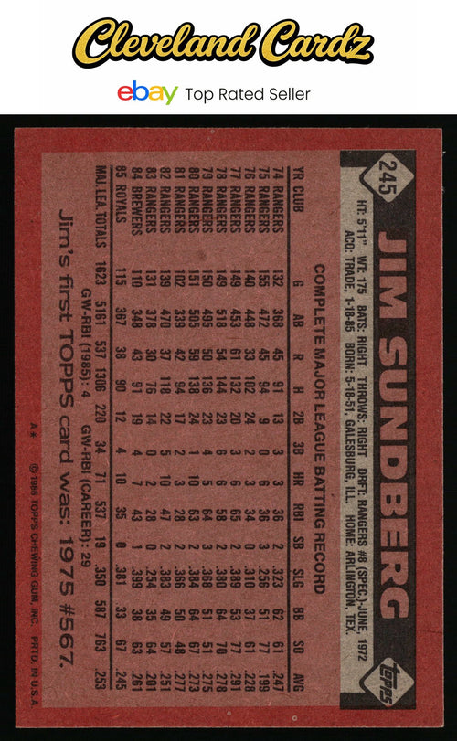 1986 Topps #245 Jim Sundberg