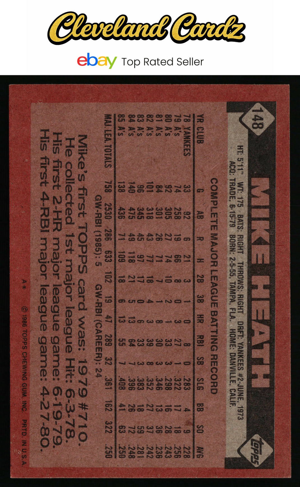 1986 Topps #148 Mike Heath