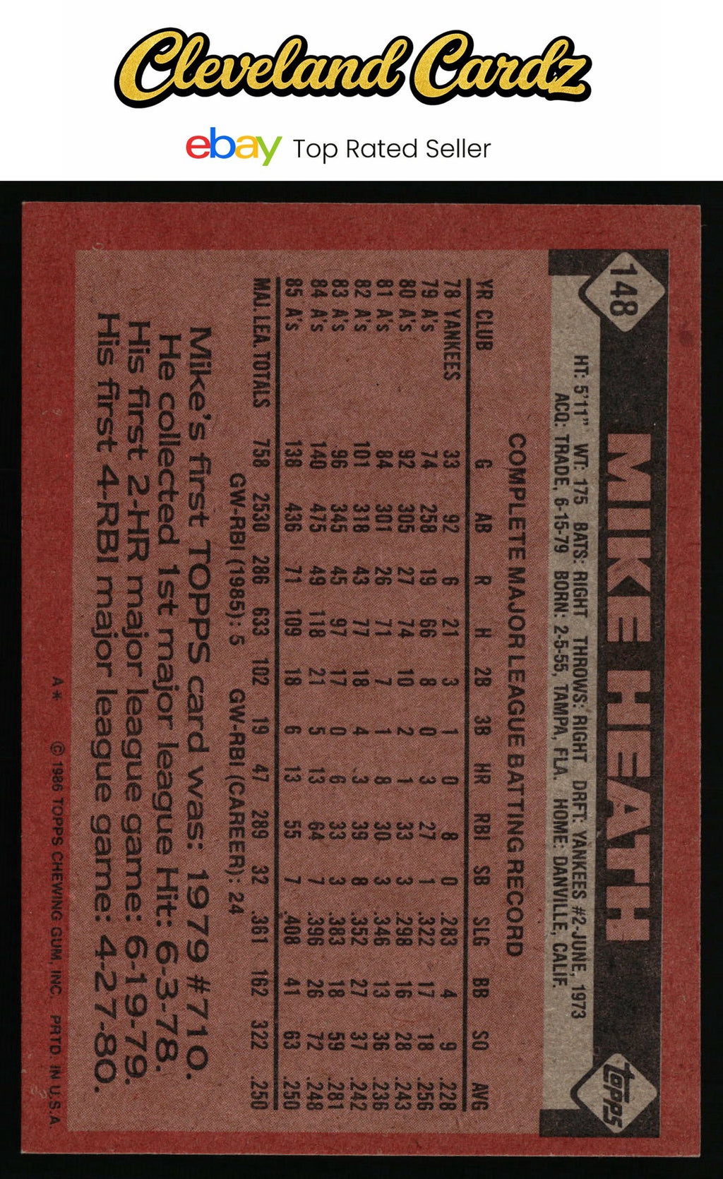 1986 Topps #148 Mike Heath