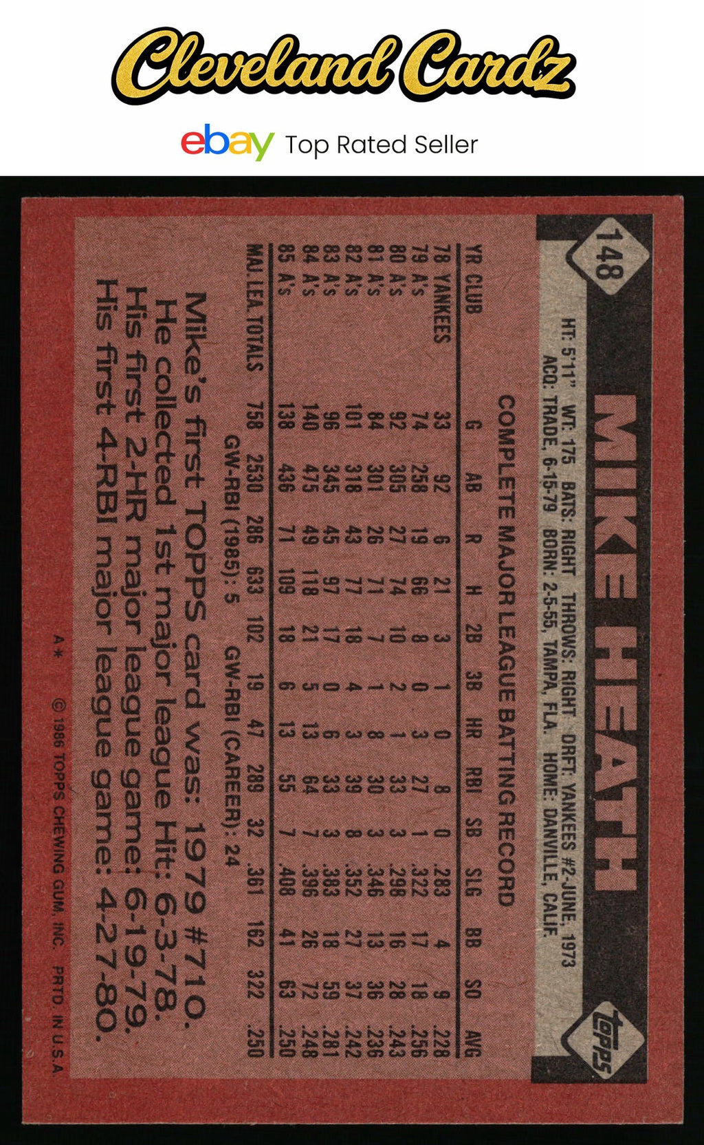 1986 Topps #148 Mike Heath