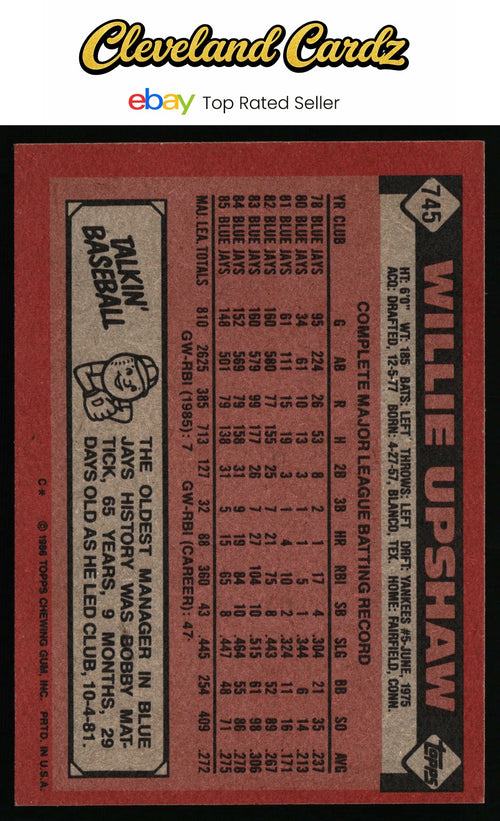 1986 Topps #745 Willie Upshaw