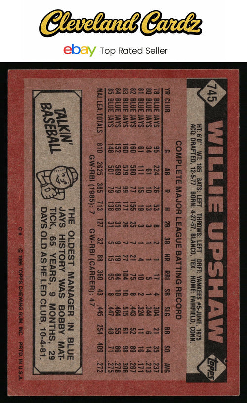 1986 Topps #745 Willie Upshaw