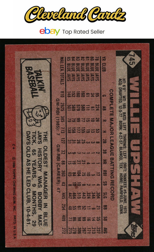 1986 Topps #745 Willie Upshaw