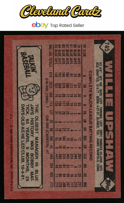 1986 Topps #745 Willie Upshaw
